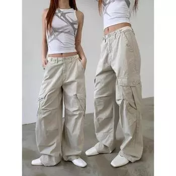 Уличные повседневные брюки-карго для женщин 2024 года, новые летние тонкие прямые брюки с карманами, женские корейские брюки S абрикосовый