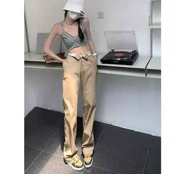 Уличные повседневные брюки. Женские свободные прямые брюки с высокой талией. XS темно-синий