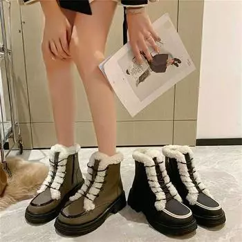 Уличные повседневные зимние теплые женские зимние ботильоны на платформе, шерстяная обувь на шнуровке, женские офисные модные ботинки 35 чёрный