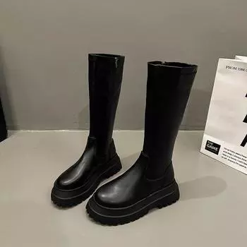 Уличные сапоги в иностранном стиле женские 2024 новые модные темпераментные тонкие модные сапоги нишевый дизайн рыцарские сапоги 35 чёрный