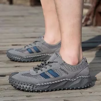 Уличные сетчатые туфли с плетением из мух, дышащие, повседневные, высококачественные, универсальные, трендовые, кожаные, сращиваемые, спортивные туфли, сетчатые туфли на тонкой платформе 38 песочный
