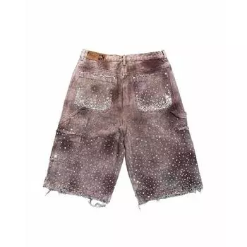 Уличные шорты Y2K Мужские Женские Готические Хип-Хоп Стразы Блестки Ретро Мешковатые Джинсы Джинсовые Спортивные Шорты Повседневные Шорты С Высокой Талией S