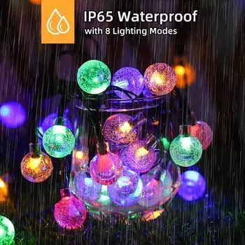 Уличные солнечные гирлянды Crystal Globe Solar Hanging Lights для улицы Водонепроницаемые 8 режимов Солнечные патио светильники для сада 333 5M 20LED