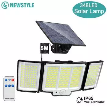 Уличные солнечные светильники Датчик движения 200/348 светодиодов Прожекторы на солнечных батареях Удаленные настенные светильники безопасности Водонепроницаемые дворовые патио Gard