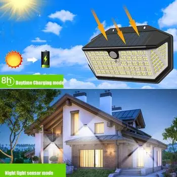 Уличные солнечные светодиодные фонари с датчиком движения, водонепроницаемая лампа, 3 режима освещения, солнечная панель, светильник для охранного освещения, стены сада