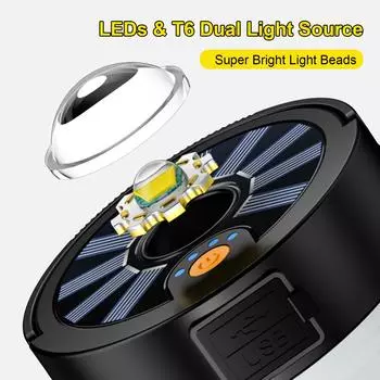 Уличные светодиодные солнечные лампы для кемпинга многофункциональные портативные перезаряжаемые водонепроницаемые аварийные огни белый