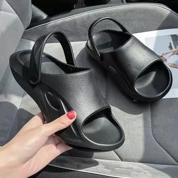 Уличные тапочки на высоком каблуке для женщин, новый стиль, обувь из ЭВА с носком и губчатой подошвой для ношения на открытом воздухе 36-37 чёрный