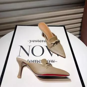 Уличные тапочки на высоком каблуке Женская обувь 2024 Летние тенденции Модные сандалии с металлическими цепочками и шипами Черные офисные мюли на шпильках 42 34 чёрный