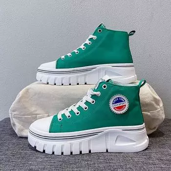 Уличные трендовые высокие парусиновые туфли женские прогулочные туфли на платформе дорожная обувь 35 зелёный