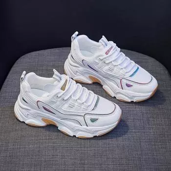 Уличные трендовые женские кроссовки Дышащие кроссовки Теннисные туфли Спортивная обувь на толстой подошве 35 бежевый