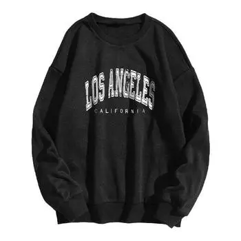 Уличные трендовые женские пуловеры Лос-Анджелес, Калифорния, толстовки с принтом букв, теплая флисовая толстовка с круглым вырезом, мягкая женская одежда XXXL чёрный