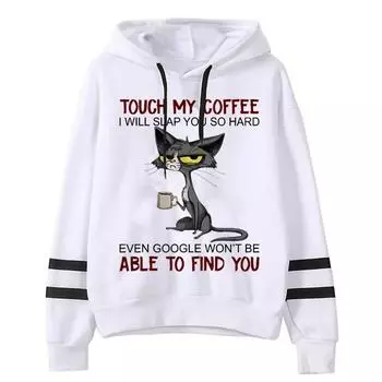 Уличные трендовые женские толстовки Touch My Coffee, милый пуловер с кошкой, пара, свободная спортивная одежда с длинным рукавом, повседневный пуловер с капюшоном S