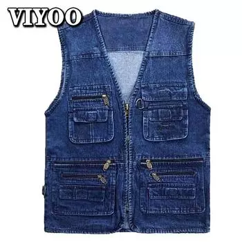 Уличные винтажные большие размеры с v-образным вырезом, классические джинсовые летние рабочие жилеты в стиле ретро, мужские комбинезоны, мужское рабочее пальто, куртка без рукавов для мужчин XL синий