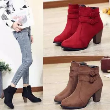 Уличные винтажные женские сапоги на высоком каблуке на весну, осень и зиму 35 чёрный