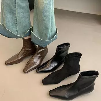 Уличные женские ботильоны, модные элегантные туфли из мягкой кожи, осень-зима, на низком каблуке, женские, эластичные, современные, короткие ботильоны 35