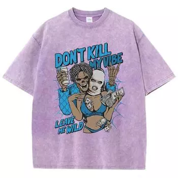 Уличные женские футболки Не убивай мой вайб Оставь меня дикой Принт Короткий рукав Удобный хлопок Оверсайз топы S