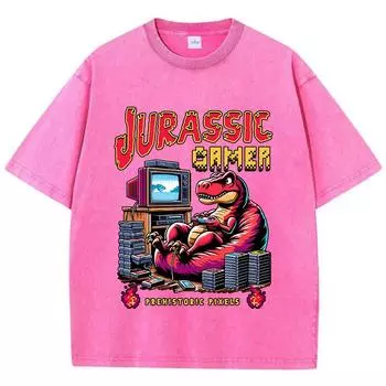 Уличные женские футболки с принтом манги в винтажном стиле «Игры Юрского периода», с коротким рукавом, удобные, из хлопка, оверсайз, топы, одежда S
