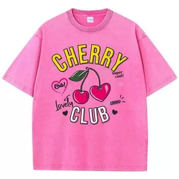 Уличные женские футболки с принтом милых мультяшек Cherry Club, удобные хлопковые оверсайз топы с эффектом потертости S