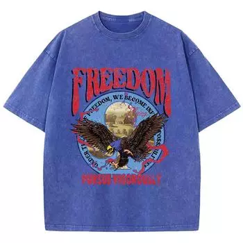 Уличные женские футболки с вареным эффектом, футболки с принтом «Свобода, преследуй энергично», удобные хлопковые футболки оверсайз, летняя одежда S