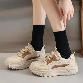 Уличные женские кроссовки повседневные кроссовки повседневные на шнуровке модные новые туфли на платформе дышащие туфли на среднем каблуке весенние туфли для папы с толстой подошвой 35 чёрный