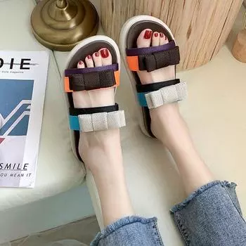 Уличные женские тапочки с открытым носком на толстой подошве, летние нескользящие женские пляжные тапочки, модные женские повседневные шлепанцы, шлепанцы 5