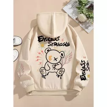 Уличные женские толстовки Endless Struggle Graffiti Bear Printed Hoodies Crewneck Loose Pullover Fleece Теплые женские топы Одежда S