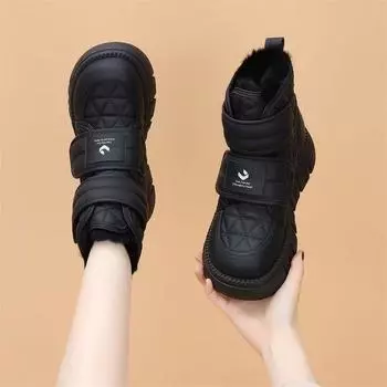 Уличные зимние ботинки для утепления, женские ботинки из бархатного хлопка 2024 года, водонепроницаемые и нескользящие женские повседневные ботинки из хлопка 35 чёрный