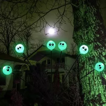 Уличный 1 шт. Солнечный свет Светодиодные Страшные Тыквы Качающиеся Огни Светлячков с Пауком и Летучими Мышами для Наружного Сада Двора Газона Могилы Кладбища Декор Привидения 6Lights 1PC