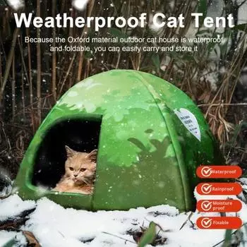 Уличный домик для кошек, зимний теплый приют для диких кошек, водонепроницаемая складная пещера для домашних животных S