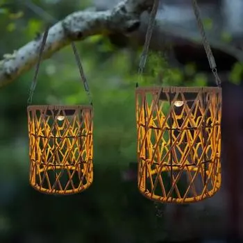 Уличный фонарь из искусственного ротанга на солнечной батарее, садовый балкон, украшение для двора, свечи, творческая атмосфера, люстра из бамбука 1pcs
