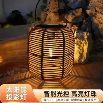 Уличный фонарь из искусственного ротанга на солнечной батарее, садовый балкон, украшение для двора, свечи, творческая атмосфера, люстра из бамбука 1pcs