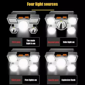 Уличный фонарик для гарнитуры высокой яркости 5LED, уличный бытовой портативный USB перезаряжаемый светильник для шахтера для рыбалки, сильная фара