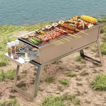 Уличный гриль для барбекю из нержавеющей стали, угольная печь для барбекю, портативный складной дровяной гриль для кемпинга, пикника, барбекю
