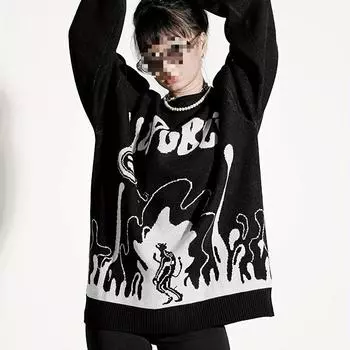 Уличный хип-хоп мужской и женский свитер с готическим ретро-узором, зимний вязаный свитер в стиле Харадзюку M чёрный
