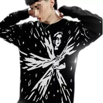 Уличный хип-хоп мужской и женский свитер с готическим ретро-узором, зимний вязаный свитер в стиле Харадзюку M чёрный