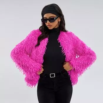 Уличный хипстер меховая верхняя часть искусственный мех шуба однотонная короткая шуба Одежда S розовый