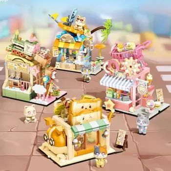Уличный десертный магазин Кафе Пекарня Архитектурная модель Строительные блоки Вид на город Кирпичики Украшения Игрушки для девочек Детские подарки No box
