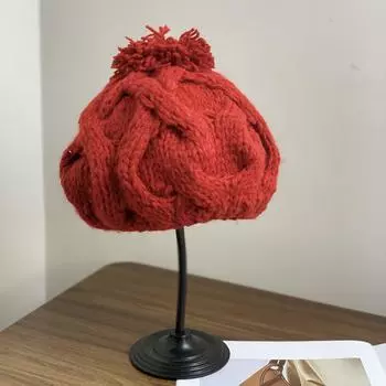 Уличный корейский универсальный твист берет шерстяной осенне-зимний вязаный свитер женская зимняя шапка повседневная шапка M56-58cm красный
