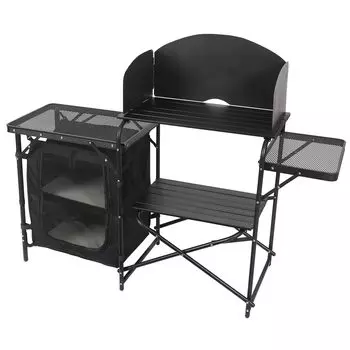Уличный кухонный стол, складной уличный стол, термостойкая сетчатая кухня, кухонный стол для готовки на открытом воздухе с полкой для хранения и ветрозащитной доской