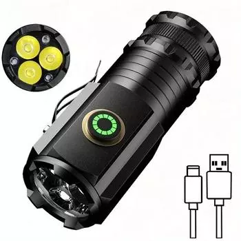 Уличный мощный фонарик, перезаряжаемый портативный водонепроницаемый маленький фонарик One Size чёрный