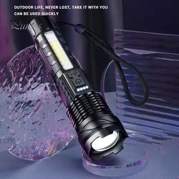 Уличный мощный фонарик USB с зарядкой 800 люмен, портативный светодиодный водонепроницаемый фонарик для походов, кемпинга, масштабируемый чёрный