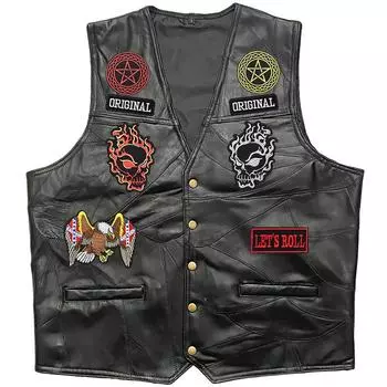 Уличный мотоциклетный жилет, верхняя одежда для верховой езды, майка без рукавов, кожаный зажим Harley с вышивкой 11 знаков L
