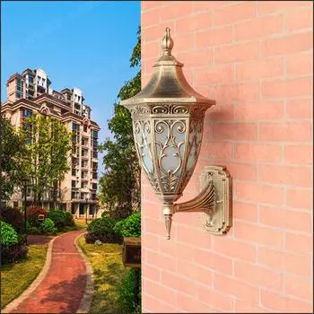 Уличный настенный светильник в европейском стиле, водонепроницаемый светильник для двора, дома, виллы, входа, стены, балкона, ландшафтный светильник Without light bulb&GB E27 lamp holder бронзовый