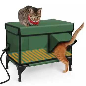 Уличный обогреваемый домик для кошек, зимний, защищенный от непогоды, приют для диких кошек с грелкой, большой обогреваемый домик для кошек для наружной утепленной защиты S