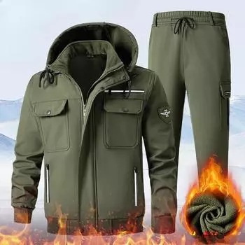 Уличный осенне-зимний комбинезон из утолщенного бархата, мужская утепленная куртка, водонепроницаемая XXXXXL чёрный