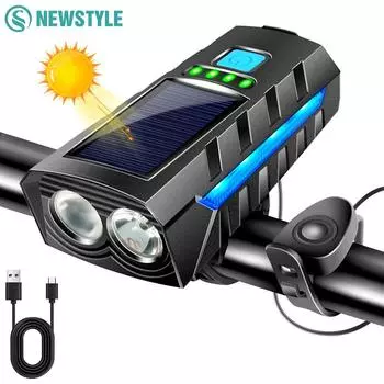 Уличный передний фонарь для велосипеда на солнечной энергии 130 дБ, светодиодный фонарь для велосипеда, фонарик для кемпинга, дальний свет, перезаряжаемый зелёный