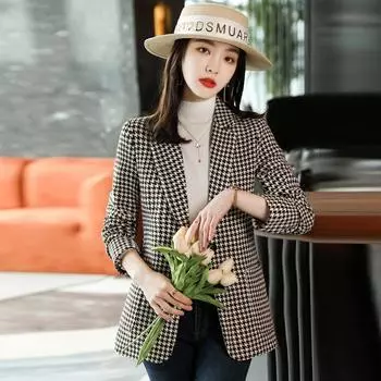 Уличный пиджак Fried 2024 года, новый повседневный темперамент, мода, тысяча птиц, сетка, маленький костюм, верх L85-110 белый