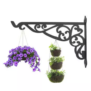 Уличный подвесной кронштейн из черного железа, многофункциональный декоративный держатель для растений, кормушка для птиц, фонарь, колокольчики, украшения
