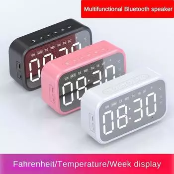 Уличный портативный беспроводной Bluetooth-динамик с вставкой карты, маленький домашний будильник, интеллектуальное многофункциональное зеркальное радио розовый