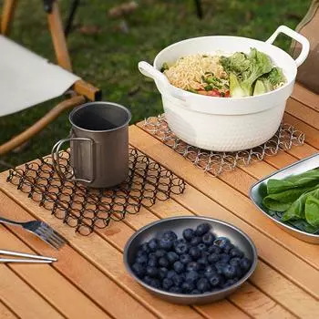 Уличный пружинный теплоизоляционный коврик из нержавеющей стали 304, противоожоговый коврик для стола, подставка под горячую посуду, кастрюли и сковородки серебряный